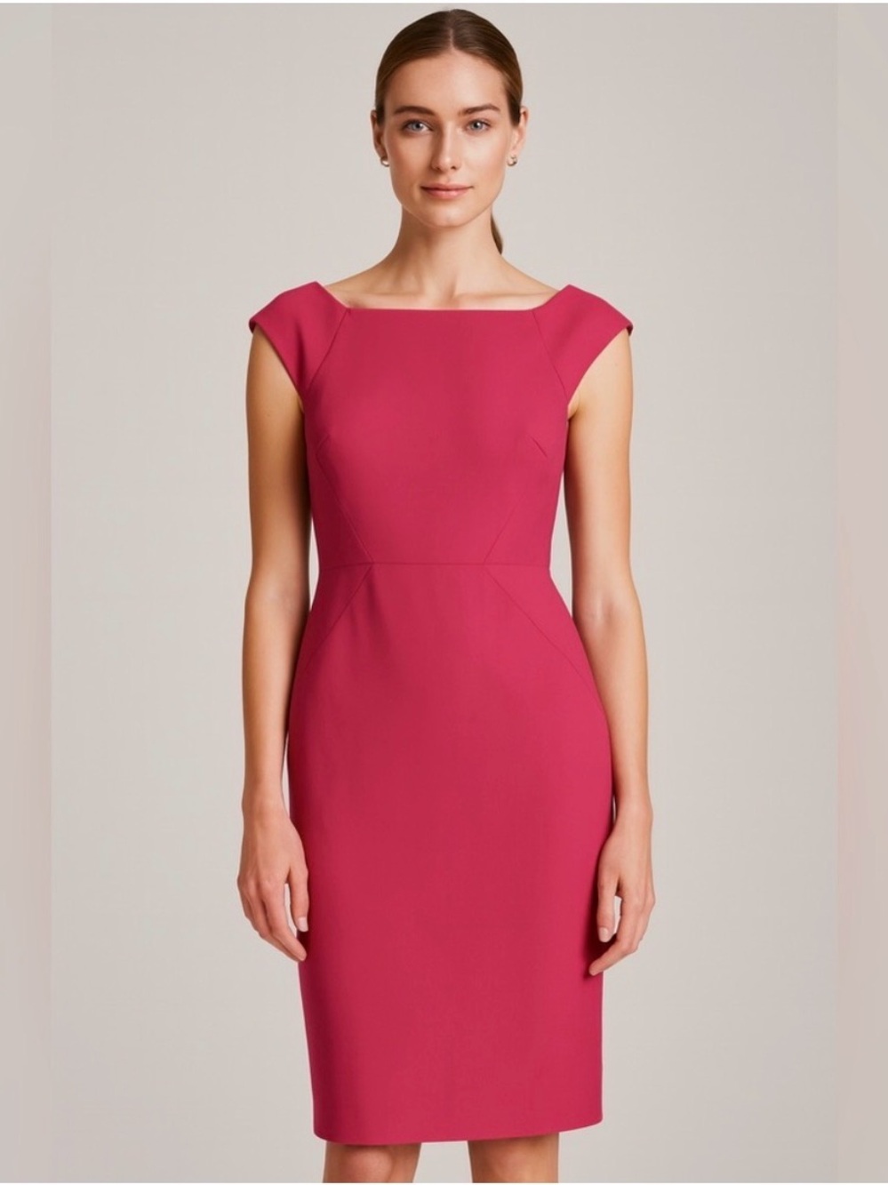 Brooks Brothers Bonotto Magenta Cap-Sleeve Sheath Midi Dress